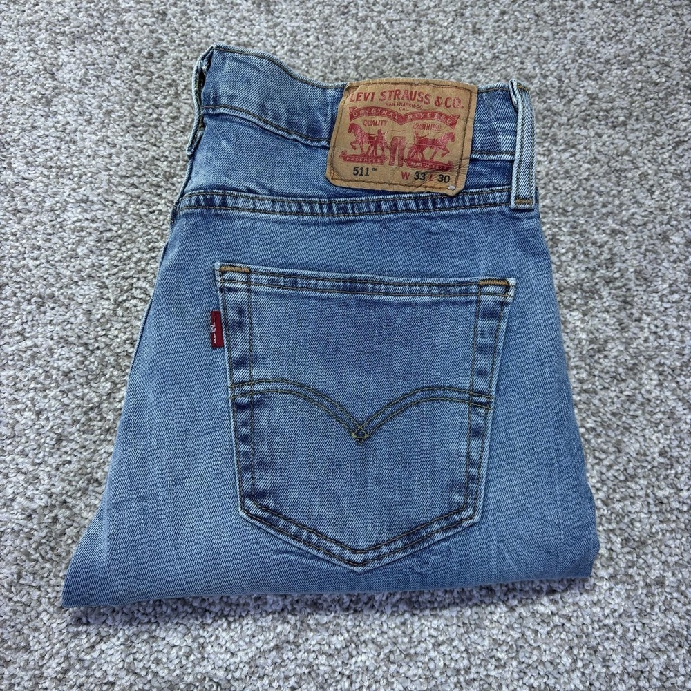 Levis 511 Slim Jeans Mens 33x30 Blue Medium Wash Tapered Stretch Denim Pants